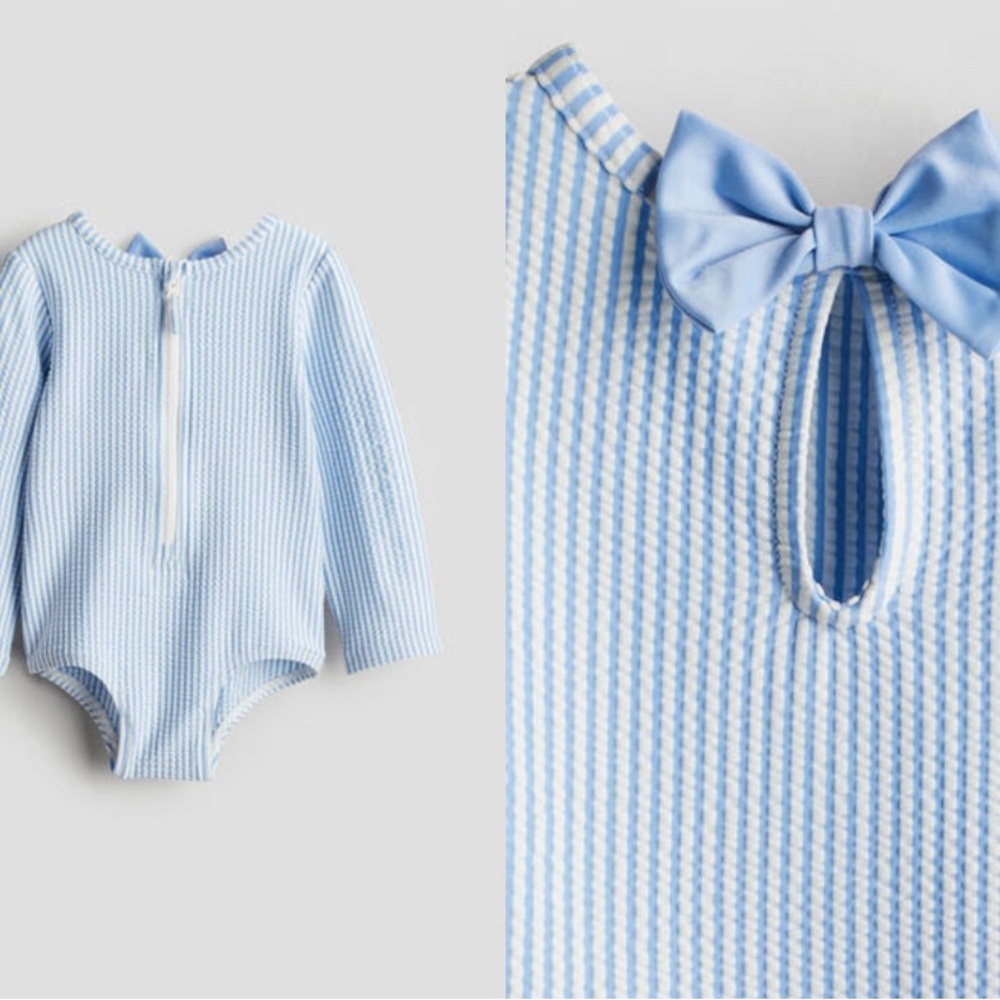 H&M Blue Striped Kids Swim One Piece 9-12 months